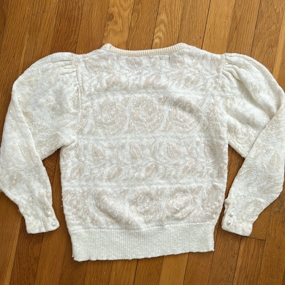 80s Vintage Cream & White Rose Pattern Puff Shoulder Pullover Sweater XS Sm - Picture 13 of 13